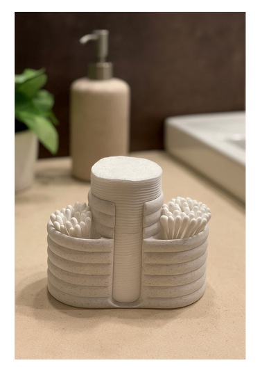 Makyaj Organizeri - 3 Bölmeli - 12cm - Mermer Beyaz Mermer Beyazı