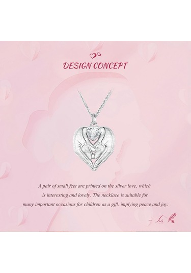 Wostu Anneler Günü Takı Hediye 925 Ayar Gümüş Bebek Ayak İzi Charm Kolye Kalp Şeklinde Açılabilir Zincir Kolye Sevgilisi İçin