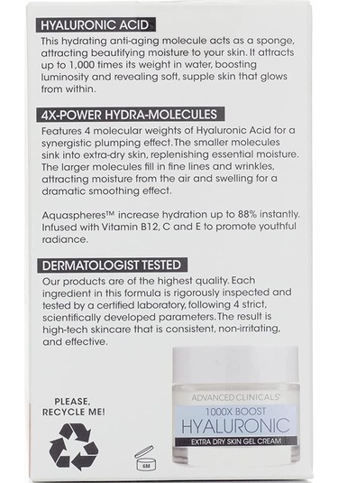 Advanced Clinicals Hyaluronic Nemlendirici Jel Yüz Kremi 59ML