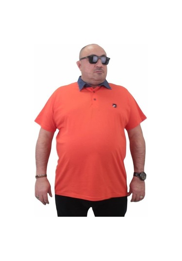 Starbattal Büyük Beden Polo Kot Yaka Tişört 23420 Turuncu-Turuncu