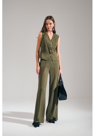 Explosion Kadın Yüksek Bel Cepli Pantolon 42621 Haki Haki