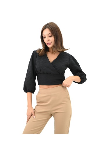 Koza Butik Kadın Balon Kol Detaylı Crop Gömlek 1719-25 001
