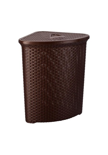 Omnipazar Sy-4627 Plastik Hasır Desen Üçgen Kirli Çamaşır Sepeti Kahverengi