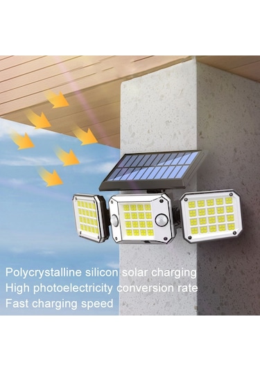 Sones Dış Mekan Üçlü Kafa 224led Çift Sensörlü Güneş Enerjili Duvar Işığı Dönen Gövde Sensörlü Işık Bahçe Ev Aydınlatması, Stil: İntegral