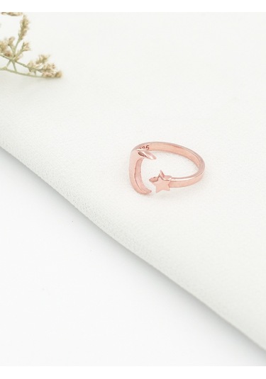 Brezza Lusso Jewelry Yıldız Ve Hilal Kadın Gümüş Yüzük Ayarlanabilir 11-17 Rose