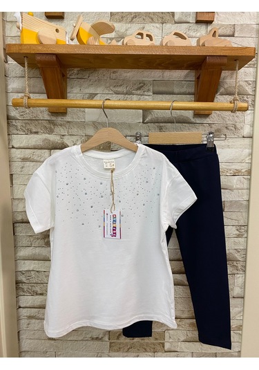 Aysbebe Tişört + Kapri Tayt Kız Çocuklar İçin Yazlık Takım Krem 1411-1544