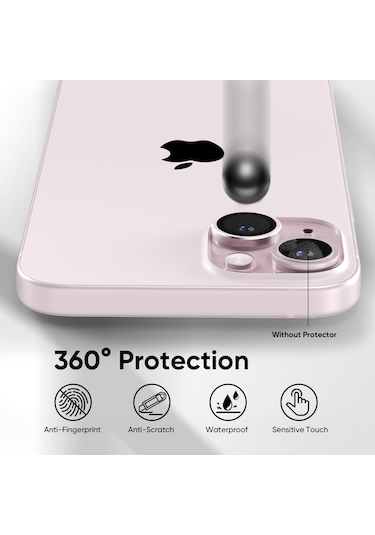 Apple Uyumlu iPhone 15 / 15 Plus Kamera Lens Koruyucu Pembe