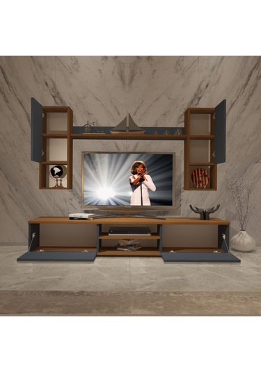 Decoraktiv Eko 5da Mdf Dvd Tv Ünitesi Tv Sehpası Ceviz - Antrasit