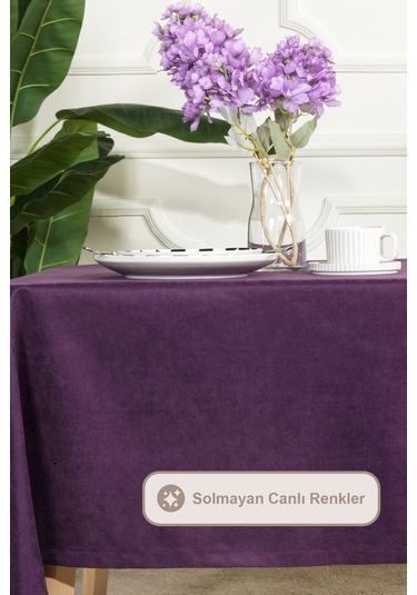 Elart Soft Kadife Masa Örtüsü Dikdörtgen 150x220 Cm Mor Mor