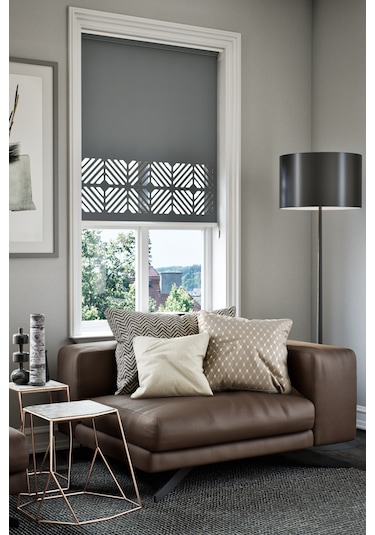 Perdea Lazer Kesim Mat Stor Perde, Lazer Kesimli Klasik Serisi, C-201004 Antrasit Renk