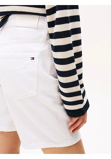 Tommy Hilfiger Kadın Beyaz Orta Bel Kot Şort Beyaz