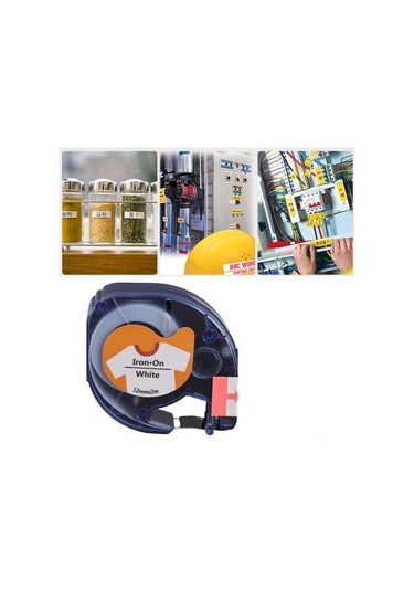 Moveevo Dymo Uyumlu Baskı Etiket Bandı, 12mmx2m, Beyaz Üzeri Siyah, Yüksek Sıkma Dayanımı, Kumaşa Ütüleyerek Uygulanır 1 Adet