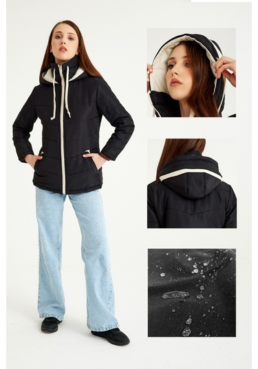 Toridas Günlük Şık Kapüşonlu Kışlık Kadın Şişme Mont 811siyah10 001