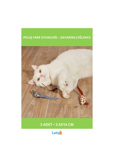 Peluş Fare Kedi Oyuncağı 3 Adet Dayanıklı Kumaş