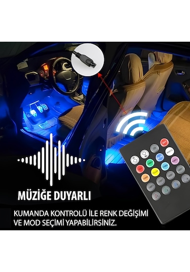 12v Ayak Altı Led Lamba 4lü Kumandalı 12 Led