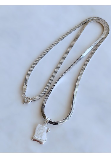 Gümüş Meryem Ana Plaka Madalyon Tasarım Yılan Zincir Kadın Kolye