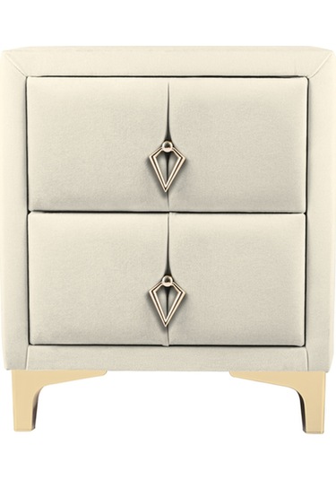 Harmony Gold Iki Çekmeceli Komodin- Yatak Odası Kumaş Döşemeli 2 Kapaklı Komodin Modeli Beyaz