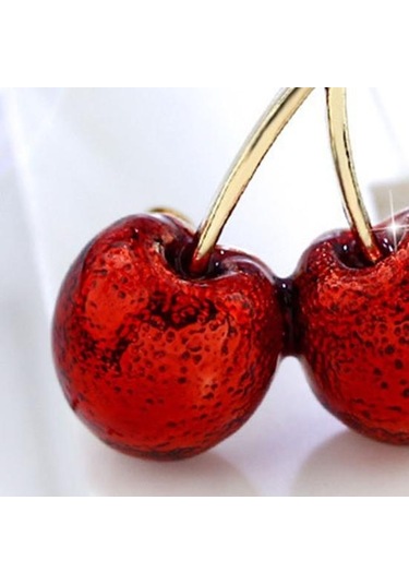 Sevimli Kiraz Taklidi Yaprak Emaye Canlı Canlı Kiraz Broş Renk Pin Şal Eşarp Yaka Rozeti Kırmızı - Yeşil