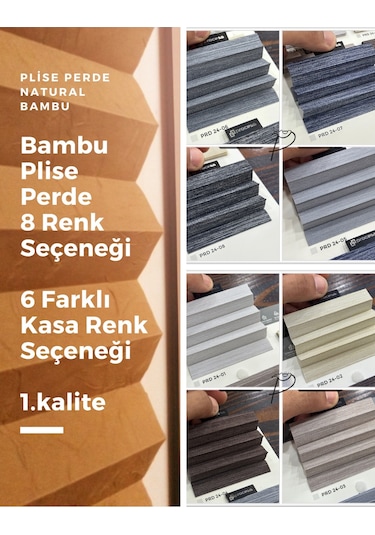 Plise Perde Cam Balkon Perdesi Bambu Kumaş 8 Renk Seçeneği 6 Farklı  Kasa Rengi