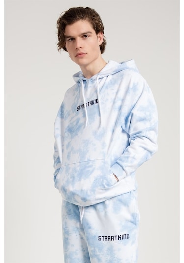 Jahr Marc Batik Yıkamalı Mavi Oversize Erkek Sweatshirt Mavi