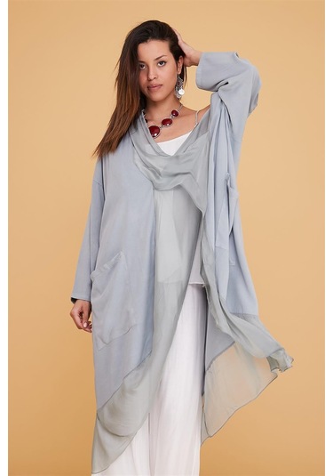 Italyan Ipek Detaylı Oversize Kaftan & Bluz-8711 Koyu Mor