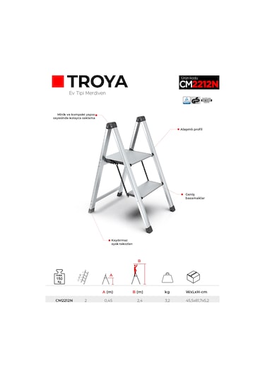 Çağsan CM2212N 2 Basamaklı Troya Ev Tipi Merdiven