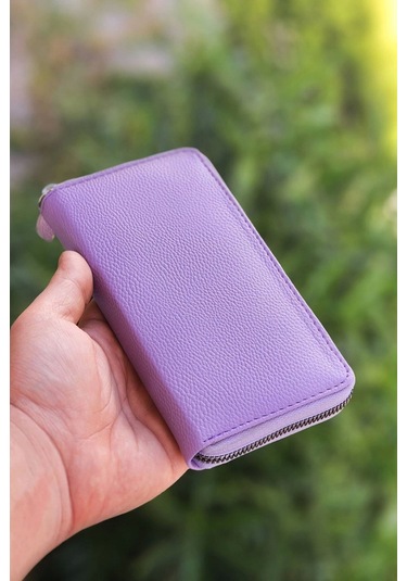 Telefon Bölmeli Lila Renk Kadın Cüzdanı Deri Portföy Kartlık Uzun Cüzdan Lila