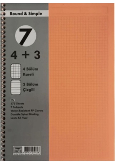 175 Yaprak Pp Kapak Ayraçlı Defter 4+3