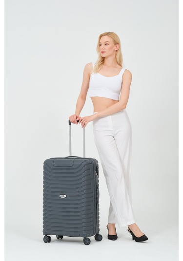 Keo-plus Gri Orta Boy Silikon Kırılmaz Pp Valiz Siyah