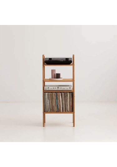 Woodesk Vinilo, Ahşap, 114x50, Tik Renk, Kitaplık Ve Pikap Standı