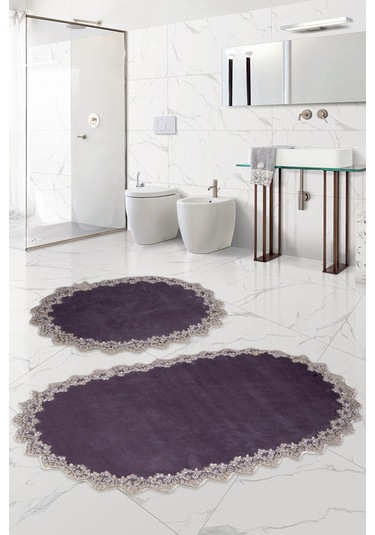 Bonny Home Venüs Gri 2'li Dantelli Banyo Paspası Seti Çeyizli Gri