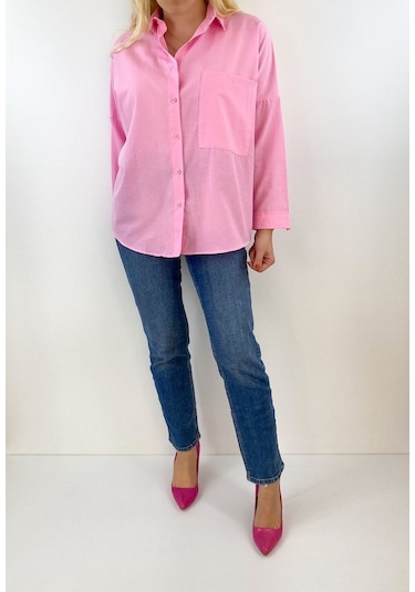Modaonna Kadın Pembe Boyfriend Gömlek Pembe