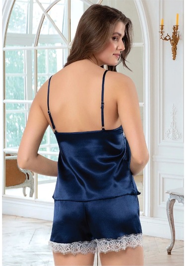 Faal 3104 Kadın Saten İp Askılı Şortlu Pijama Takım-lacivert Lacivert