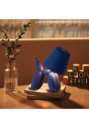 Oldfriend Metalume Sevimli Mavi Köpek Led Masa Lambası Dokunmatik 3 Renk Ayar Şarj Edilebilir Mavi