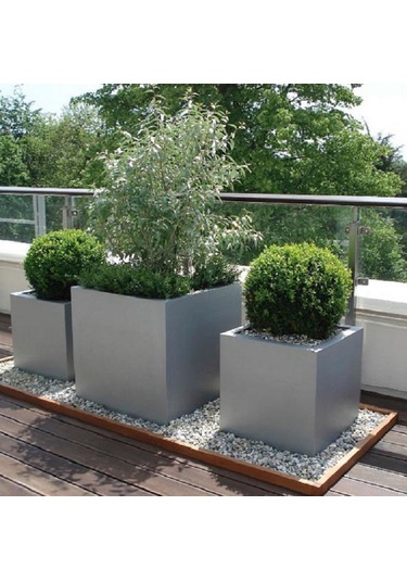 Mofiba Fiberglass Saksı Kare 35cm 35cm 35h Cm Metalik Gri