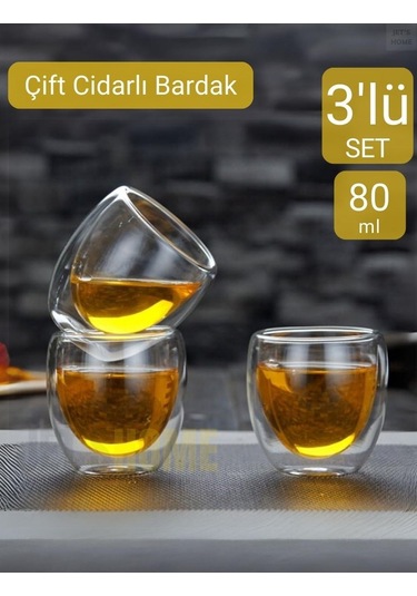3 Lü Set Espresso Bardağı 80 Ml Kahve Bardağı Çift Cidarlı Bardak Viski Bardağı Şeffaf
