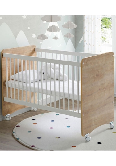 Babywhen 1026 - Tekerlekli Kademeli Pratik Bebek Beşik 60x120 Ahşap