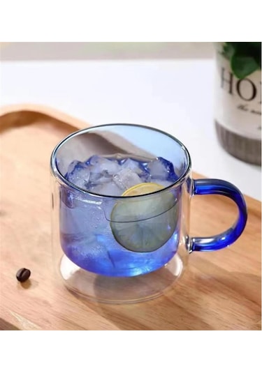 Cam Çift Cidarlı Kupa Mavi 250ml Cam0322