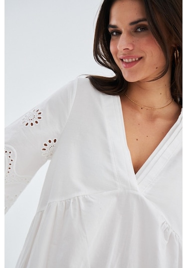 Peraluna Hiromi Dress %100 Pamuk 3/4 Kol Diz Hizası Yazlık Kadın Beyaz