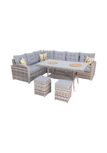 Aria Rehome Rattan İki Puflu L Köşe Takımı 708