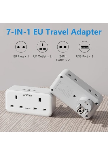 Honeybeeshop Yp10w Mscıen 3 Çıkışlı Avrupa Güç Adaptörü Aşırı Gerilim Korumalı 2 Usb Portlu Yangına Dayanıklı 250v 3250w Seyahat Ve Ofis Adaptörü