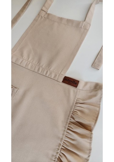 Keten Fırfırlı Bohem Mutfak Önlüğü Bej