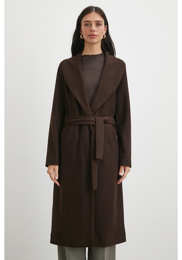 Kuşaklı Kaşe Kaban Kahve Kahve