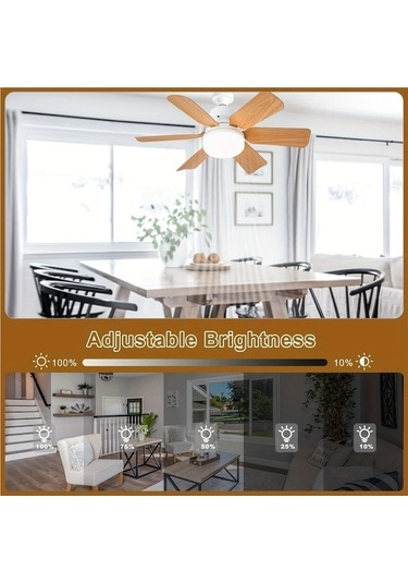 Springsun Kare Desenli 6 Bladeslı 2-in-1 Fan Lambası, 3 Hızlı Fan, Parlaklık Ve Renk Sıcaklığı Ayarlı, 85-265v, Kumanda İle Pil Yok