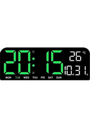 Novahub Yeşil 9 Dijital Duvar Saati, Sıcaklık-tarih-hafta, Zamanlama, Geri Sayım, Işığa Duyarlı, Masa Saati, 2 Alarm, 12/24h Led Çalar Saat Yeşil