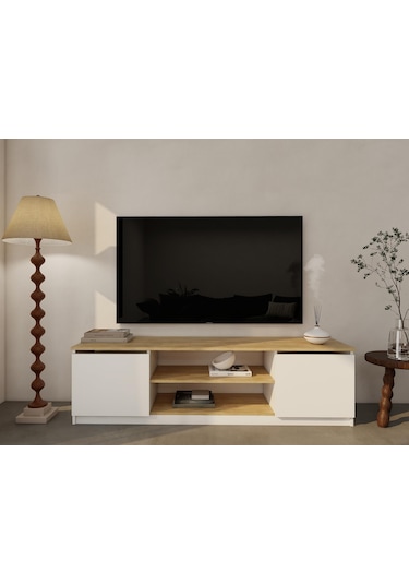 Bade Tv Ünitesi Lefkas Meşe Beyaz Renk Meşe