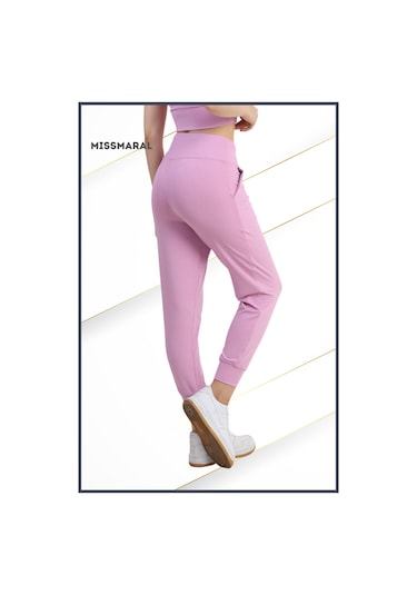Yüksek Bel Jogger Tayt Rahat Kalıp Çift Yan Cepli Spor Görünüm Trend Jogger Lila Rengi 106103 Lila