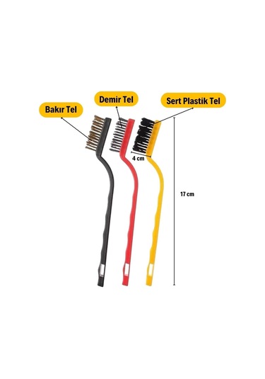 3 Lü Detaylı Temizlik Bakır,demir Ve Sert Plastik Tel Fırça Go50 Çok Renkli