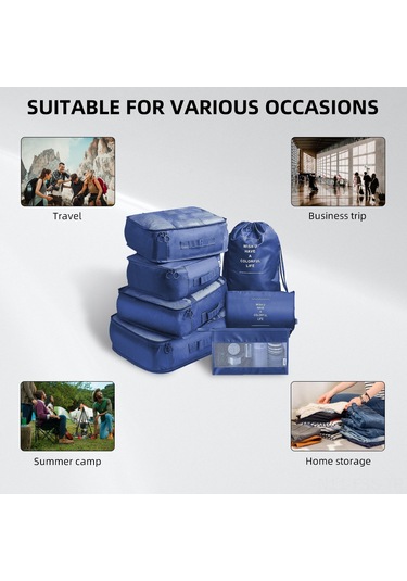 Hfambition Seyahat Çantası Giyim Sınıflandırma Organizer, 7'li Set, Su Geçirmez Kumaş, Çift Fermuar, Uzunluk Tasarrufu KOYU MAVİ