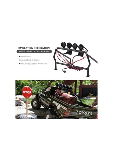 Didadodo 1/10 Axial Scx10 Rc4wd Jeep Metal Roll Cage Kova - 6 Led'li Aydınlatmalı - Dayanıklı Tasarım